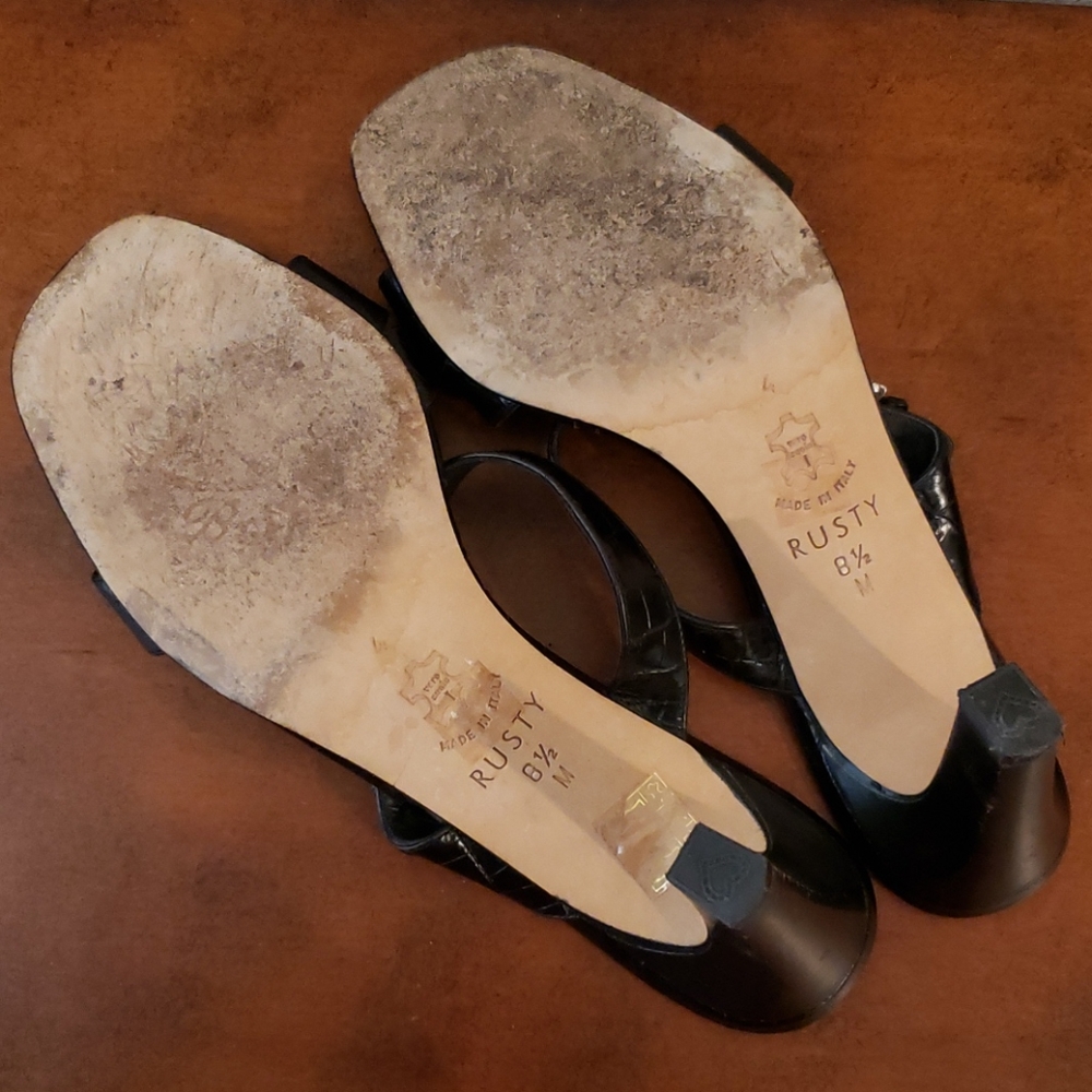 Dr. Scholl's Women's Black Buckle Heeled Sandals - Picture 6 of 7